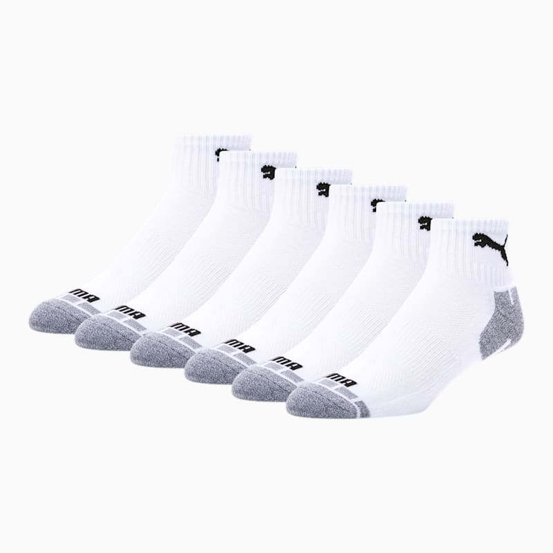 Men's Quarter Crew Cat Socks [6 Pack], WHITE / BLACK